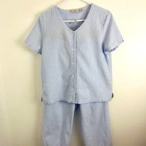 L.L. Bean Searsucker Striped Summer Pyjama Capri Pant Set